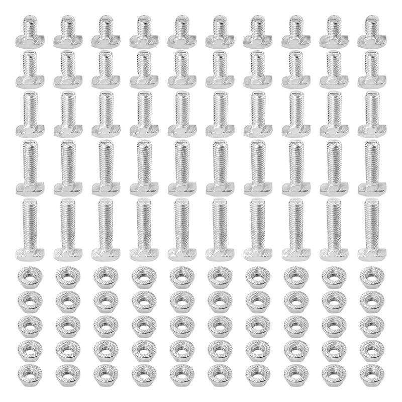 DLBEEM 50Pcs M8x16/20/25/30/35mmThread T-Slot Drop-in Stud Sliding Screw Bolt with Flange Nut Set, Heavy Duty Hammer Head Bolt T Shape Screws for European Standard 40 Series Aluminum Profile - Image 1